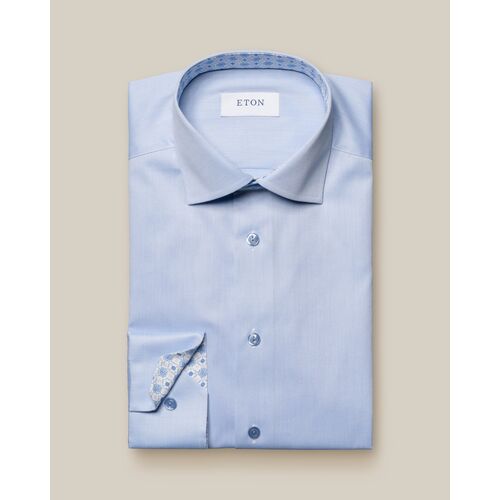 Eton Contemporary Fit - Light Blue Geometric Effect Signature Twill Shirt