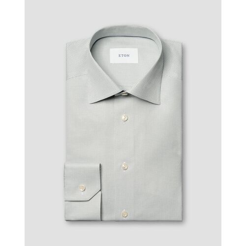 Eton Contemporary Fit - Light green Houndstooth Signature Twill Shirt