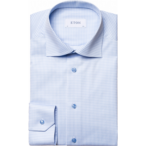 Eton Slim Fit - Light blue checkered signature twill